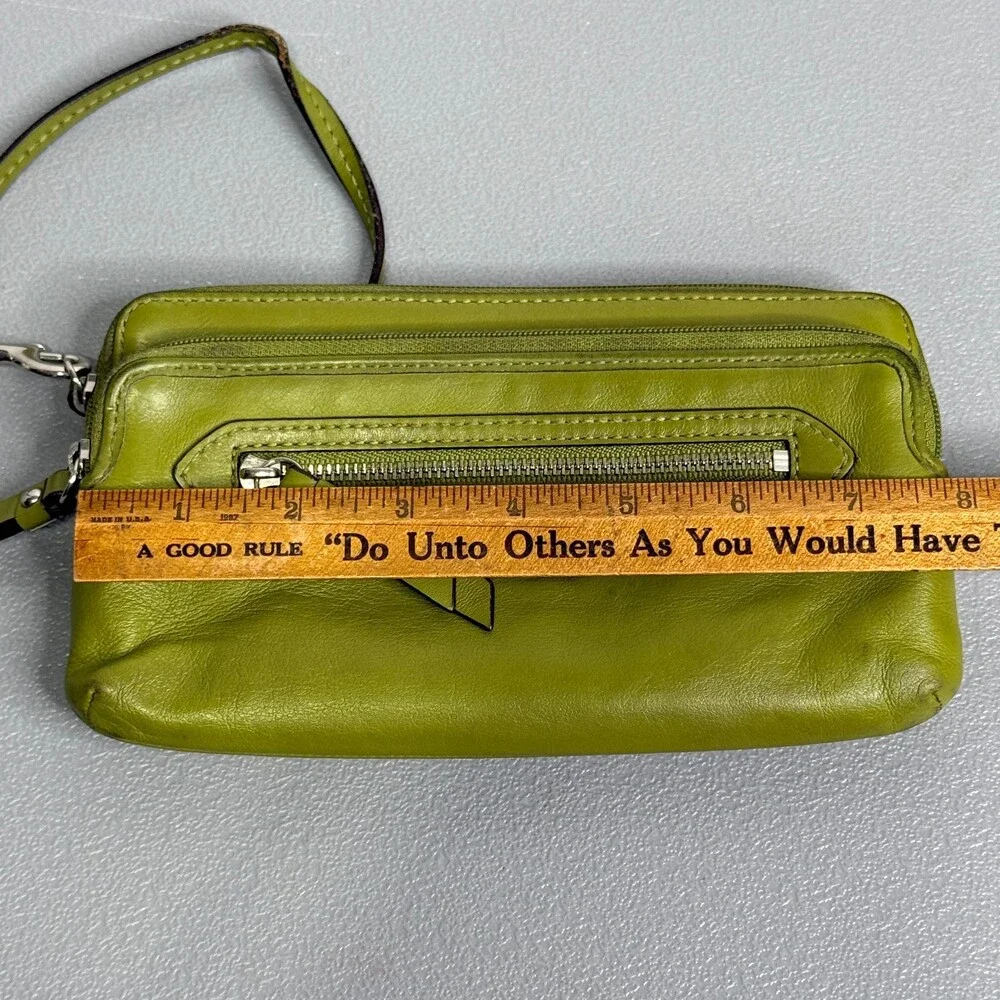 Coach Daisy Leather Double Zip Wallet Wristlet Green *Needs Polish - Picture 7 of 11
